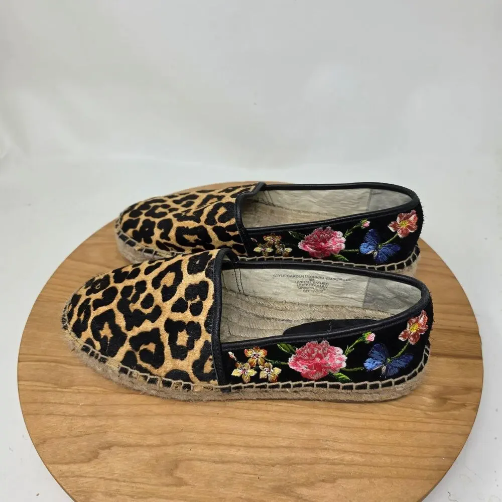 Johnny Was Shoe Women 8 Garden Leopard Espadrille Flat Floral Summer Embroidered